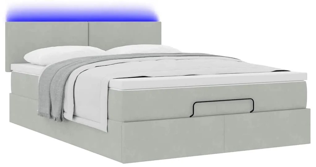 Estrutura de cama otomana com colchão 140x200 cm cinzento claro