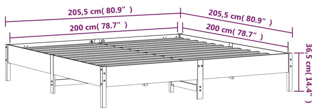 Cama sem colchão 200x200 cm pinho maciço castanho-mel