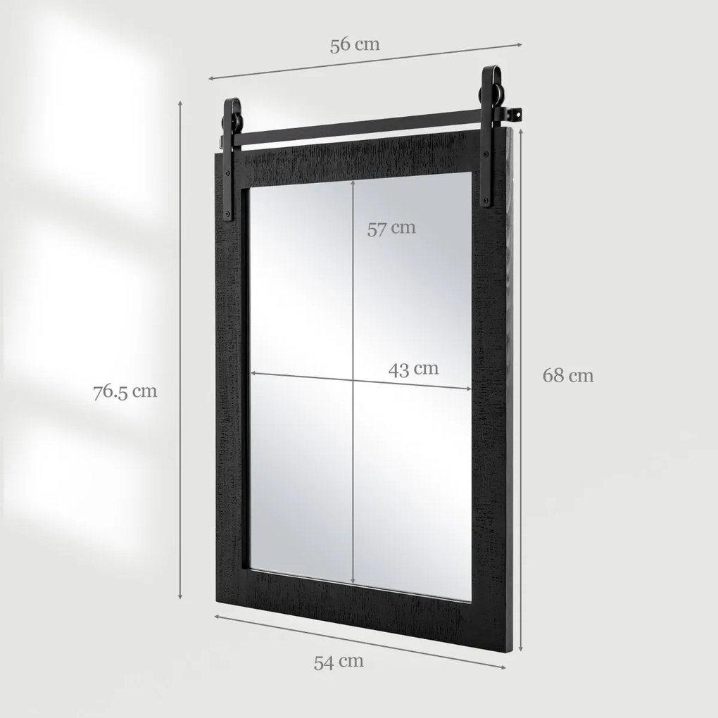 Espelho de parede estilo rústico 76,5 x 56 cm com moldura de madeira e suporte de metal para corredor, sala de estar, quarto 76,5 x 56 cm Preto