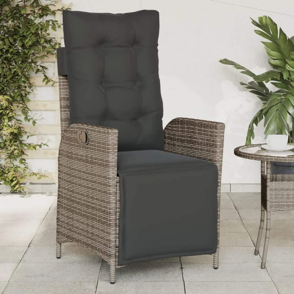 vidaXL Cadeira de jardim reclinável c/ apoio para os pés vime PE cinza