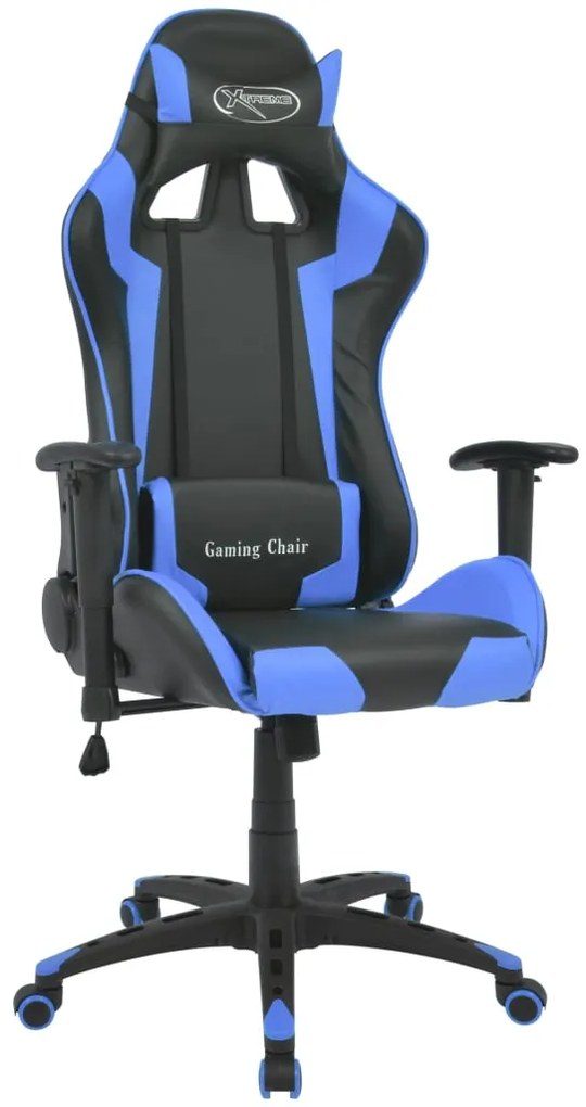 vidaXL Cadeira escritório reclinável estilo corrida pele artific. azul
