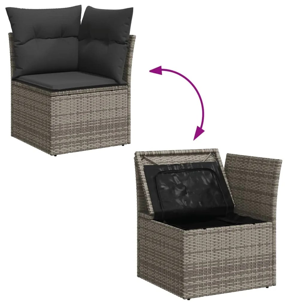 14 pcs conjunto sofás p/ jardim c/ almofadões vime PE cinzento