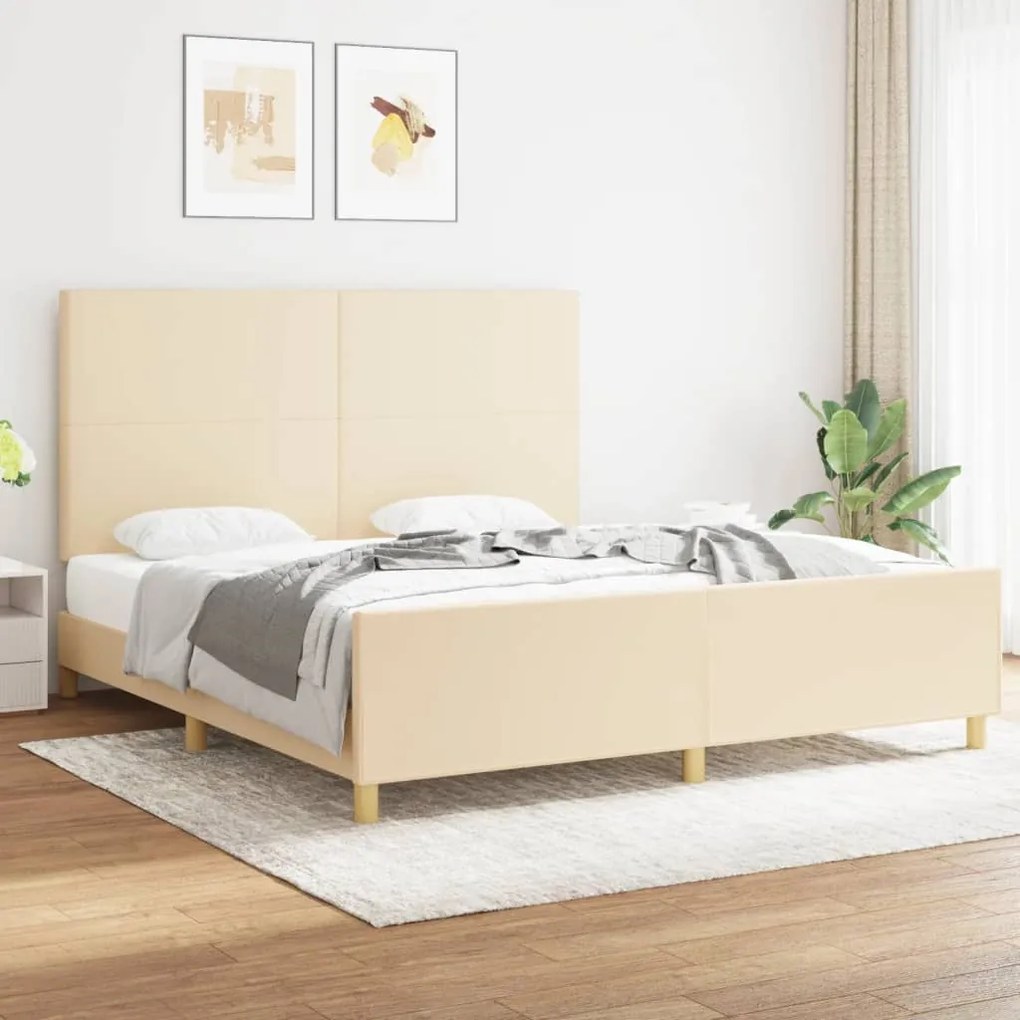 Estrutura de cama sem colchão 180x200 cm tecido cor creme
