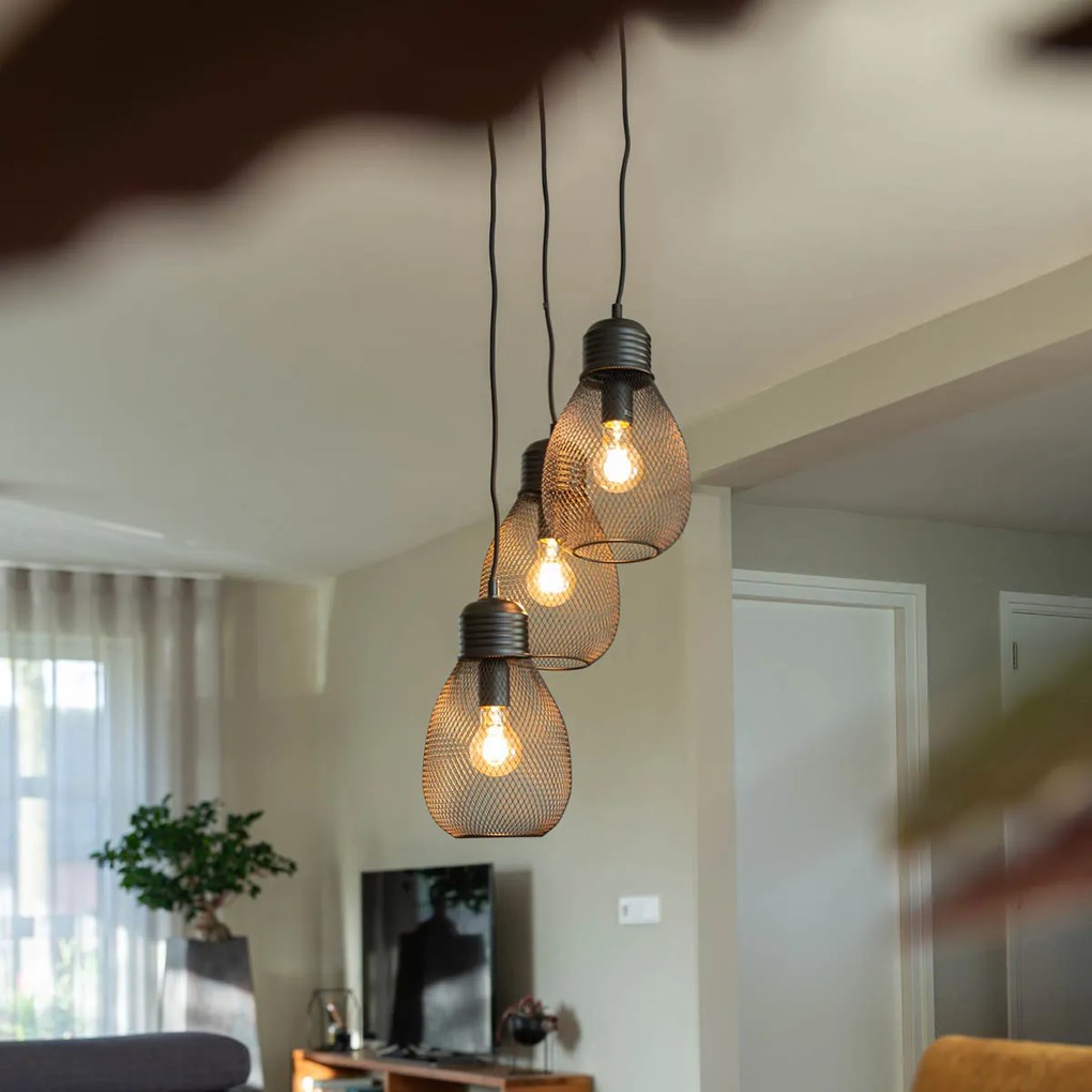 Candeeiro de suspensão design preto 3 luzes - Raga