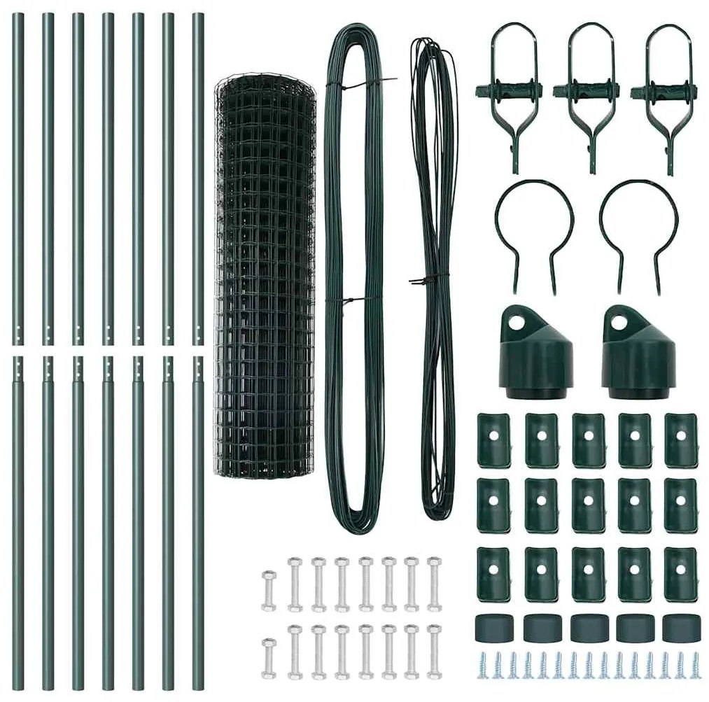Cercas Europeias com 7 postes, 1,2 x 10 m, em aço galvanizado verde