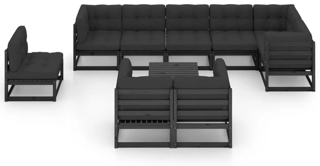 10 pcs conjunto lounge de jardim c/ almofadões pinho maciço