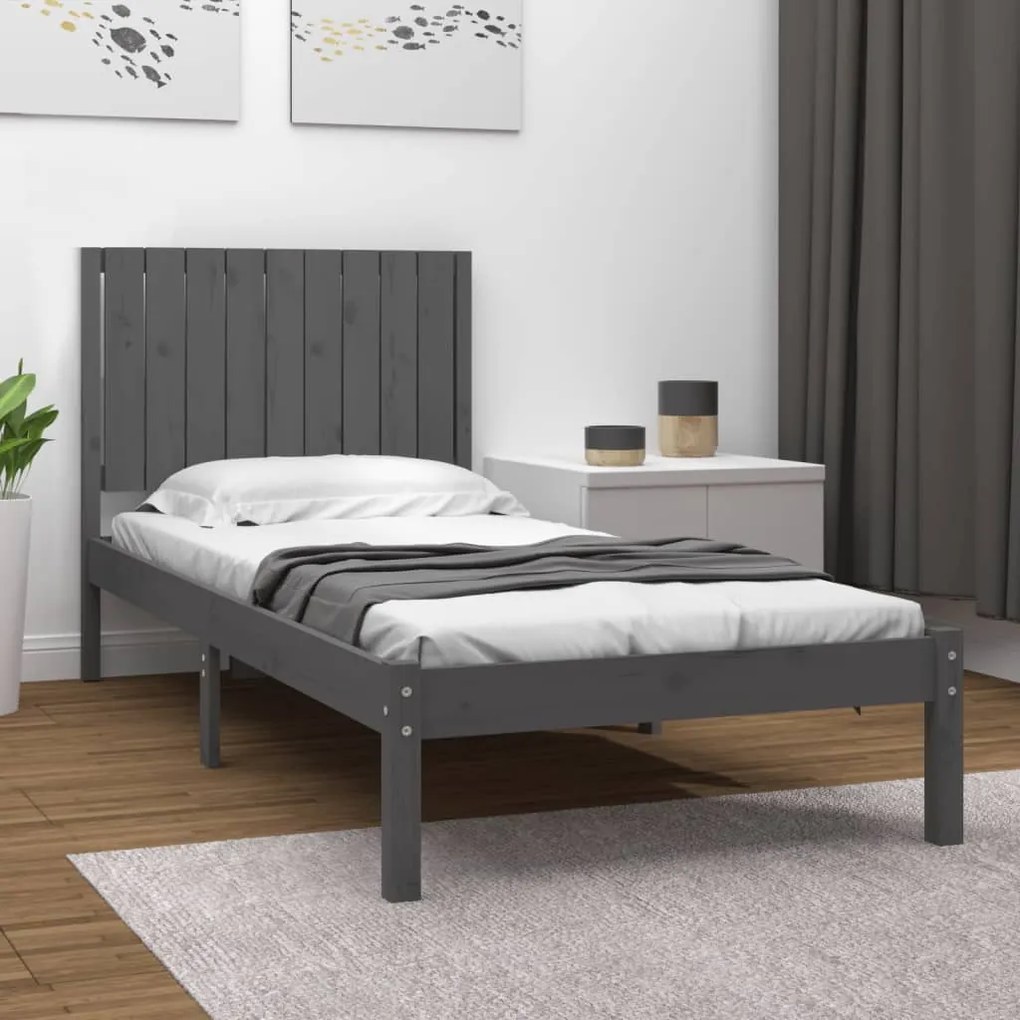 vidaXL Estrutura de cama solteiro 90x190 cm pinho maciço cinza