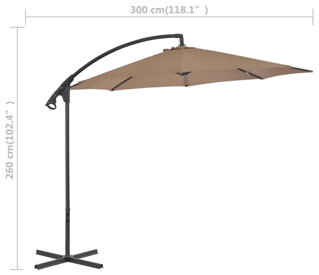 Guarda-sol cantilever com poste de aço 300 cm cinza-acastanhado