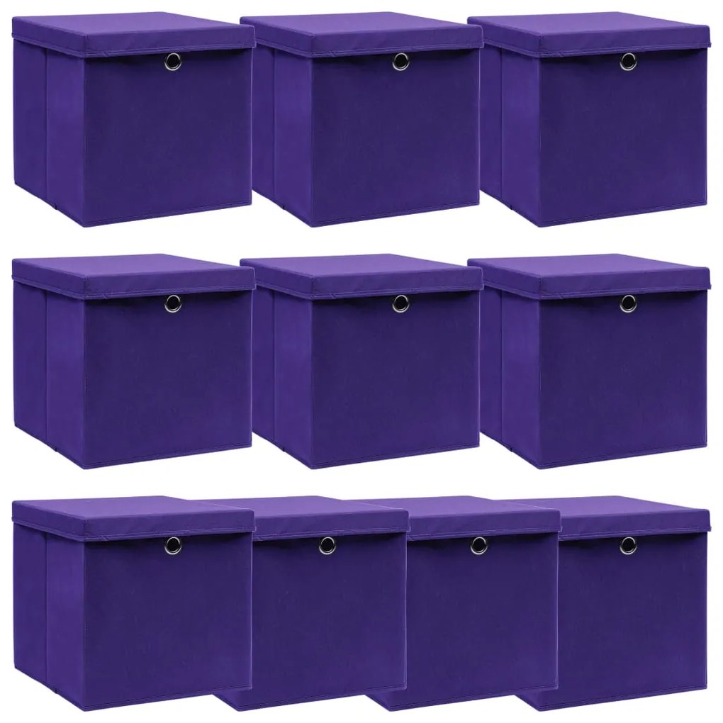 Caixas de arrumação com tampas 10 pcs 32x32x32 cm tecido roxo