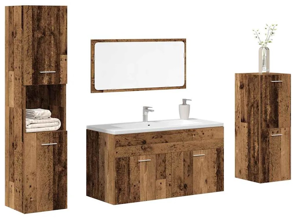 vidaXL 4 pcs conj. móveis casa banho derivados madeira madeira velha