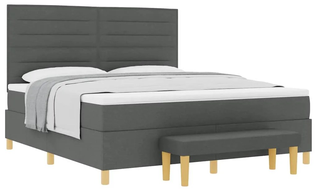 Cama Box com Colchão e Banco Cinza Escuro 180x200 cm Tecido