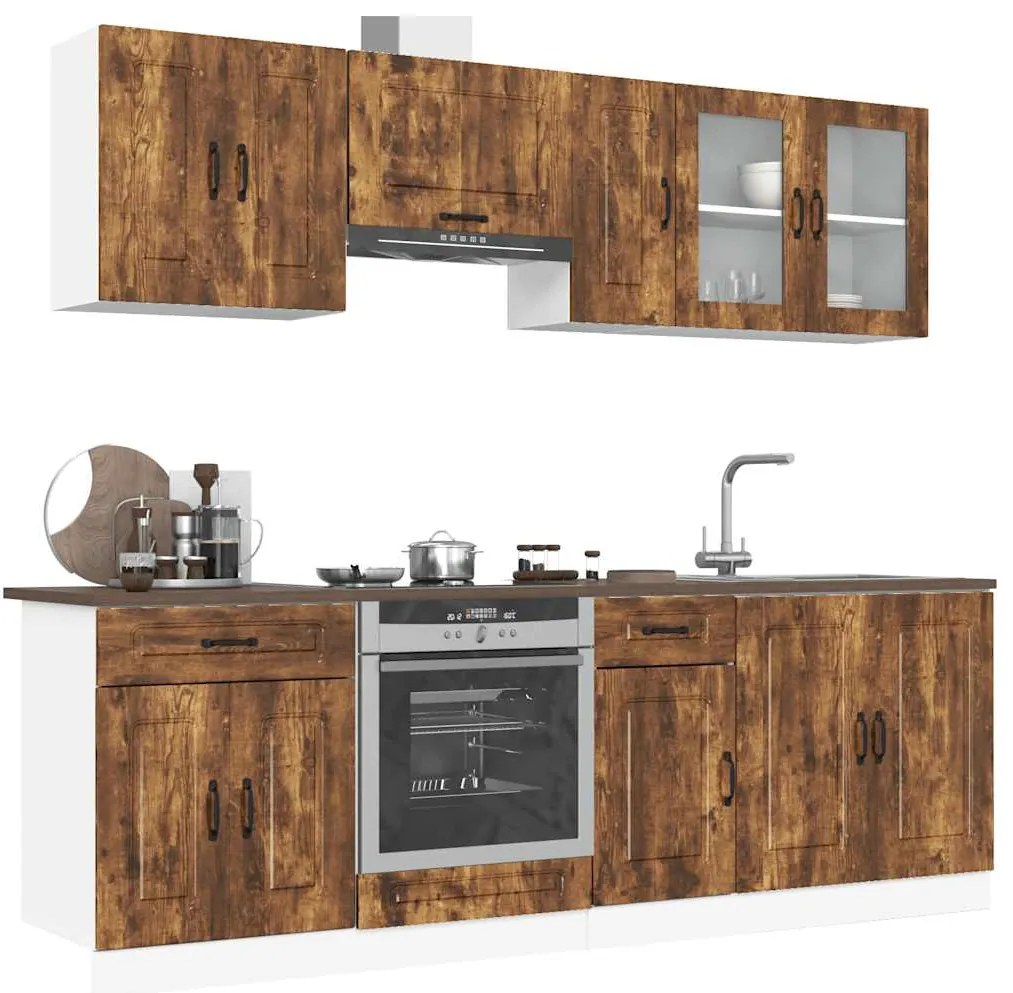 vidaXL 8 peças armário de cozinha conjunto Kalmar carvalho fumado