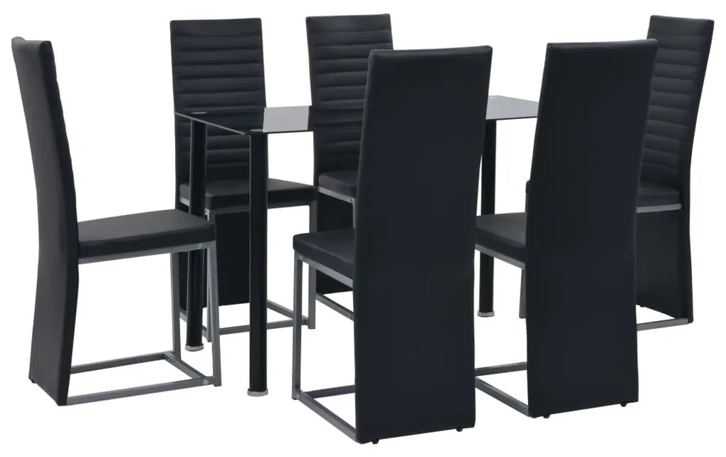 vidaXL Conjunto de jantar 7 pcs aço e vidro temperado preto