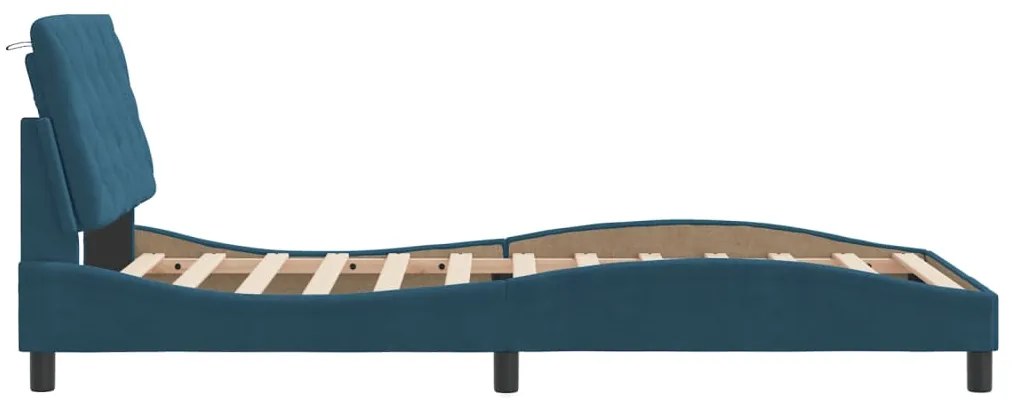 Estrutura de cama c/ cabeceira 100x200 cm veludo azul