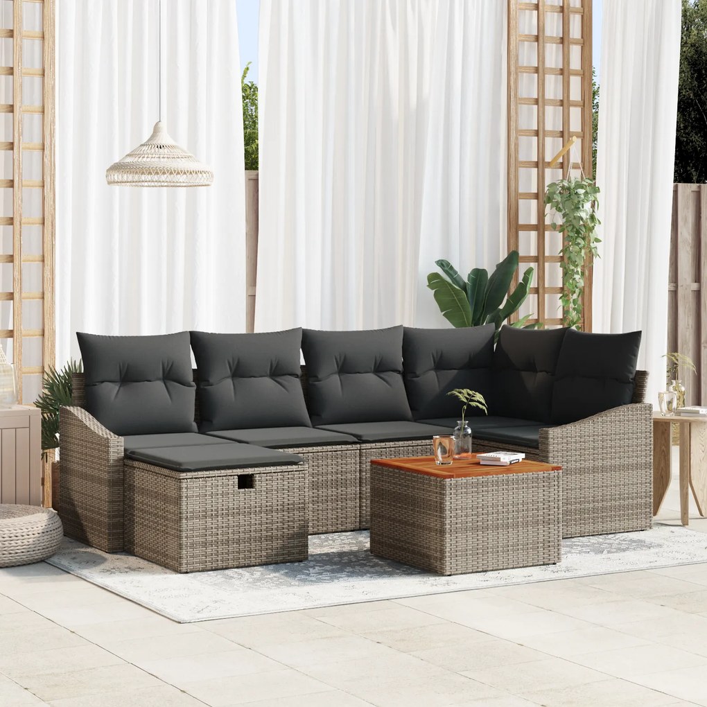 Conjunto de Sofás de Jardim de 7 Peças com Almofadas Cinza Vime