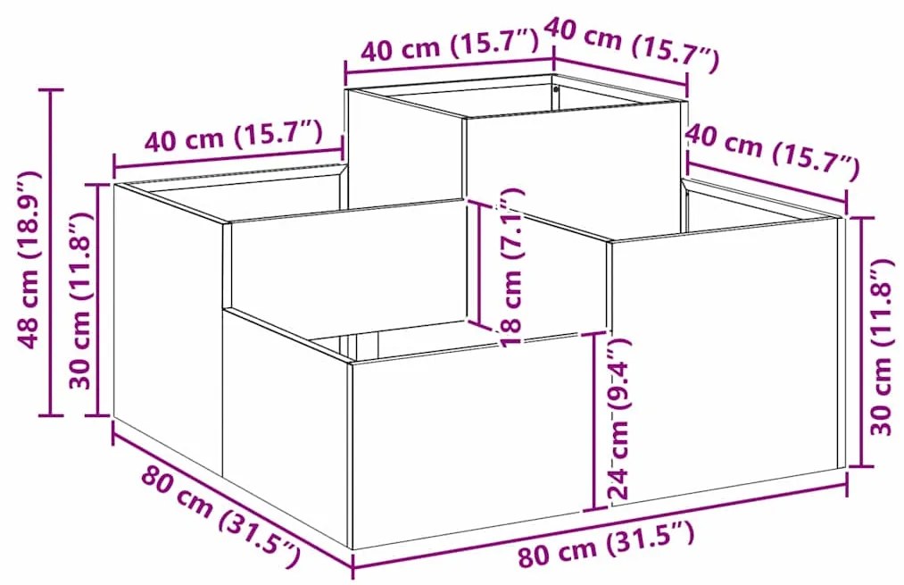 Jardineira vidaXL 80x80x48 cm Aço Preto