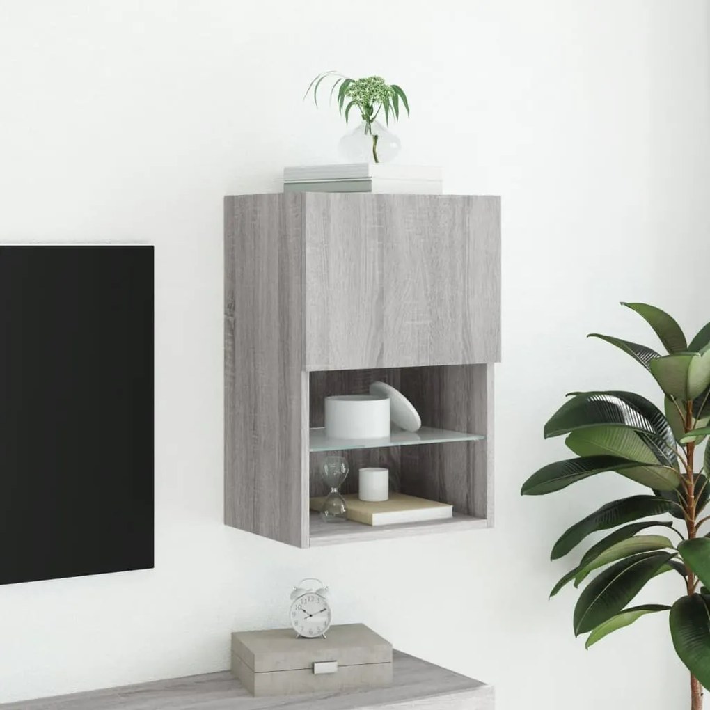 Móvel de TV com luzes LED 40,5x30x60 cm cinzento sonoma