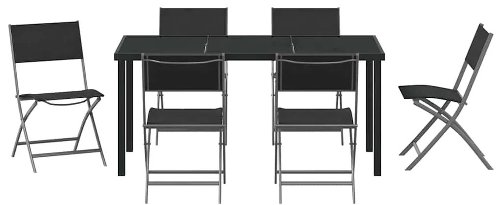 Conjunto de Jantar para Jardim 7 Peças Preto Textilene e Aço
