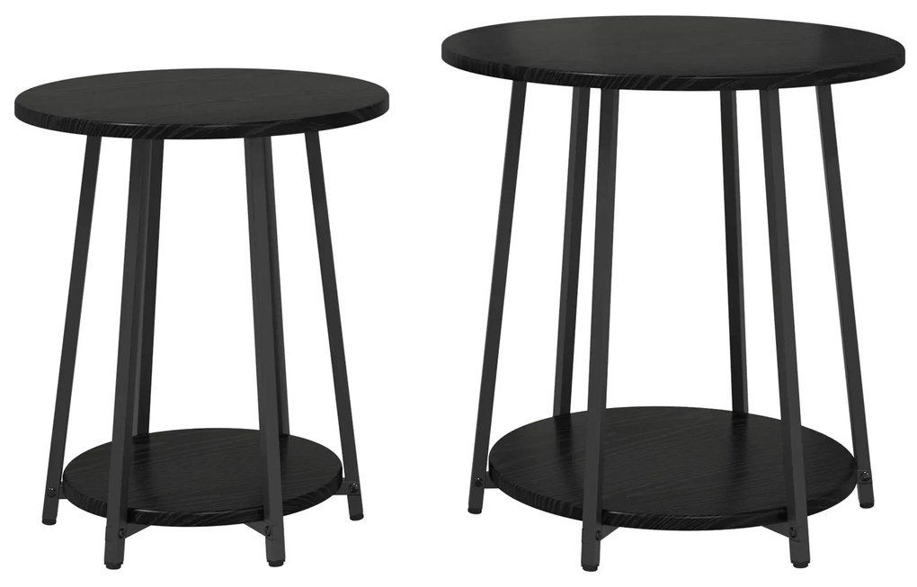 Mesa de apoio vidaXL 2 pcs Preto Carvalho Madeira Engenharia e Metal