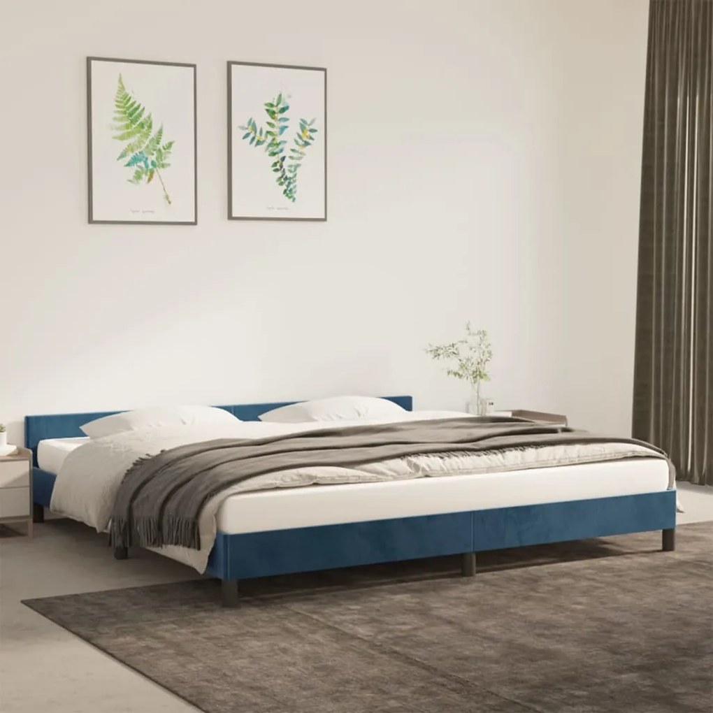 Estrutura de cama c/ cabeceira 200x200 cm veludo azul-escuro