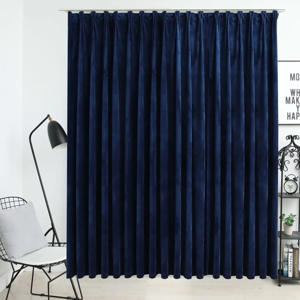 134535 vidaXL Cortina blackout com ganchos 290x245 cm veludo azul-escuro