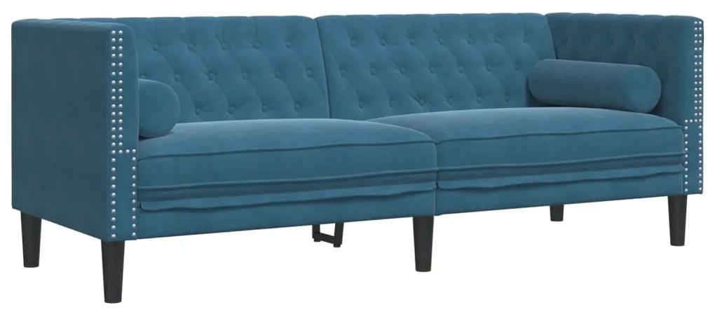 2 pcs conjunto de sofás chesterfield com rolos veludo azul