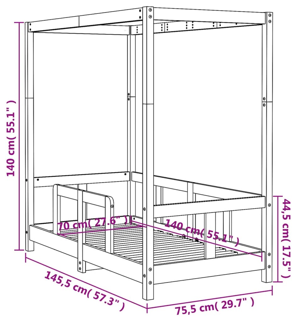 Estrutura de cama infantil 70x140 cm pinho maciço branco