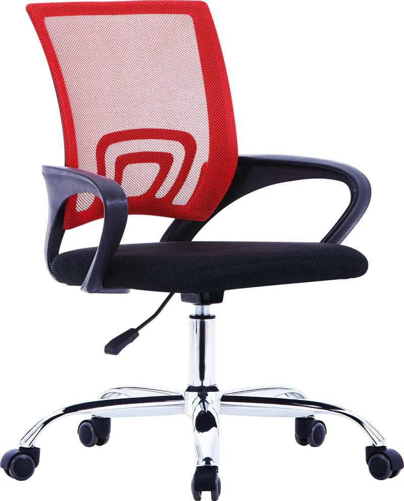 Cadeira de escritório com encosto em malha tecido vermelho