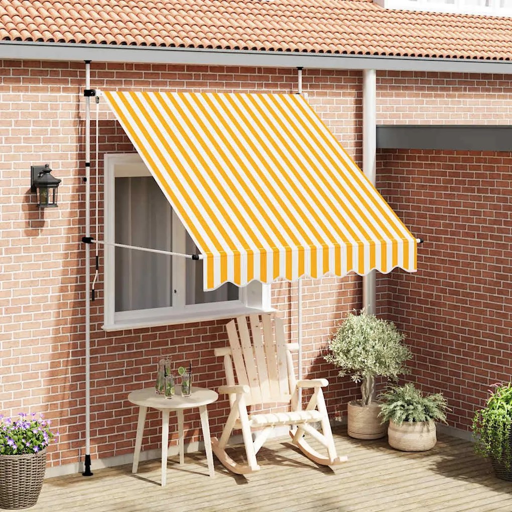 Toldo retrátil manual 200 cm riscas laranjas e brancas