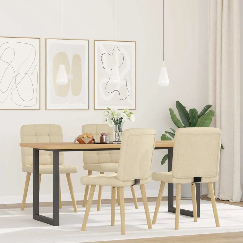 Cadeiras de jantar 4 pcs tecido cor creme