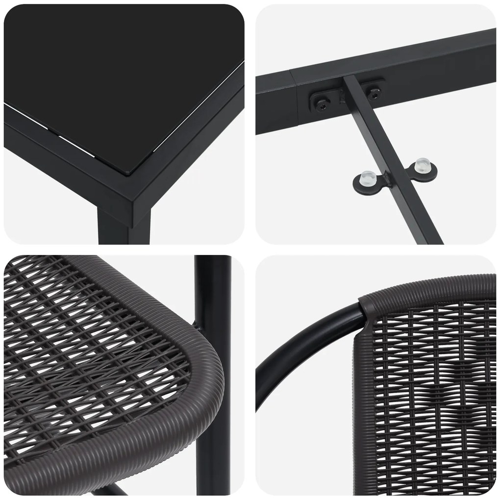 Conjunto de Jantar de Jardim 3 Peças Rattan Plástico Preto