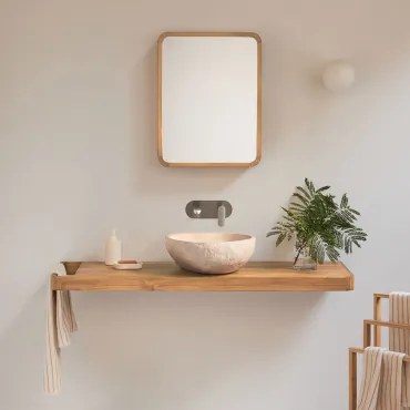 Conjunto De Móvel De Casa De Banho 130x45 Cm Suspenso Em Madeira De Teca Neill Madeira De Teca & Irregular Em Cimento - Sklum