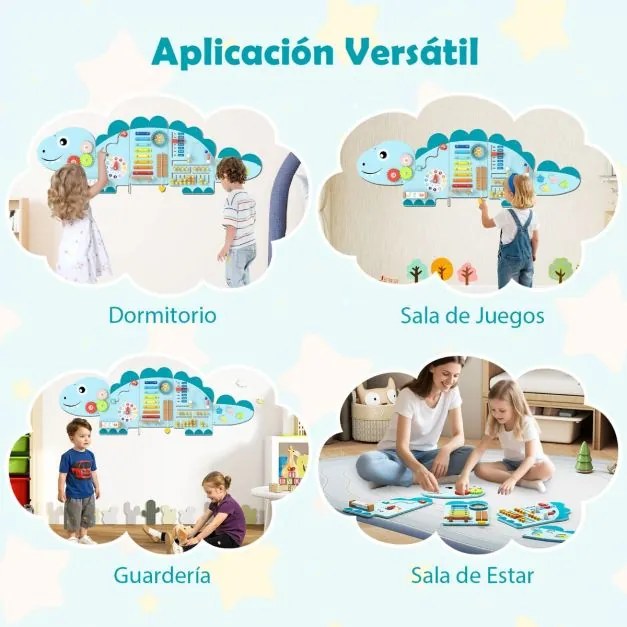 Painel de atividades para crianças Quadro sensorial Montessori de madeira 11 em 1 para a educação e o desenvolvimento precoce Azul