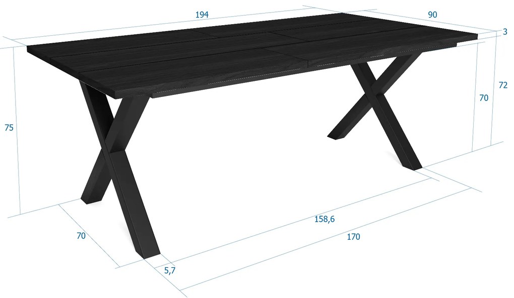 Mesa de sala de jantar | 10 pessoas | 200 | Robusto e estável graças à sua estrutura e pernas sólidas | Ideal para reuniões familiares | Preto | Estil