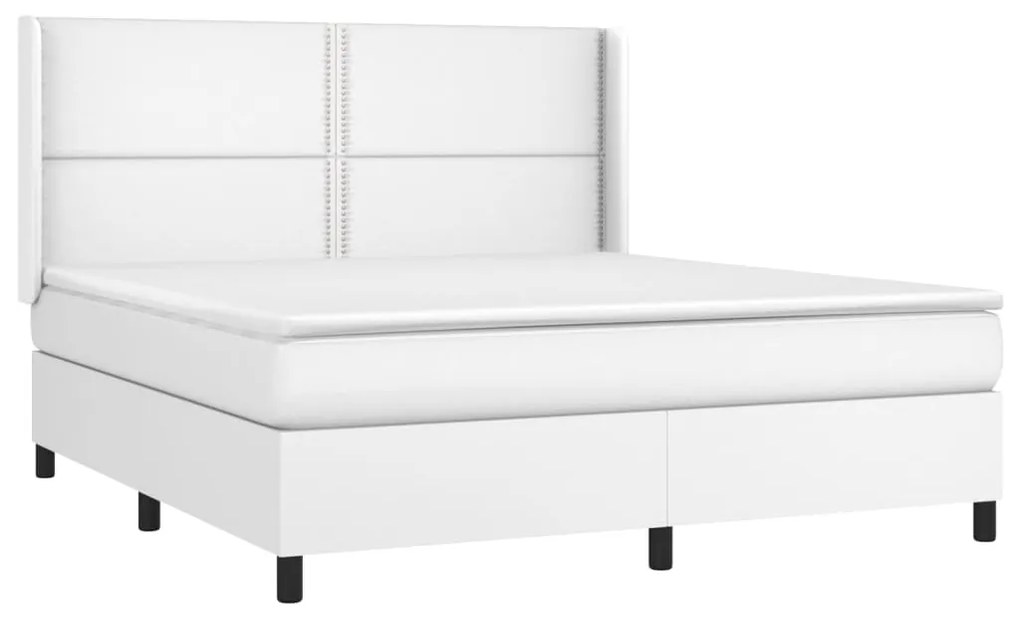 Cama box spring c/colchão/LED 180x200cm couro artificial branco