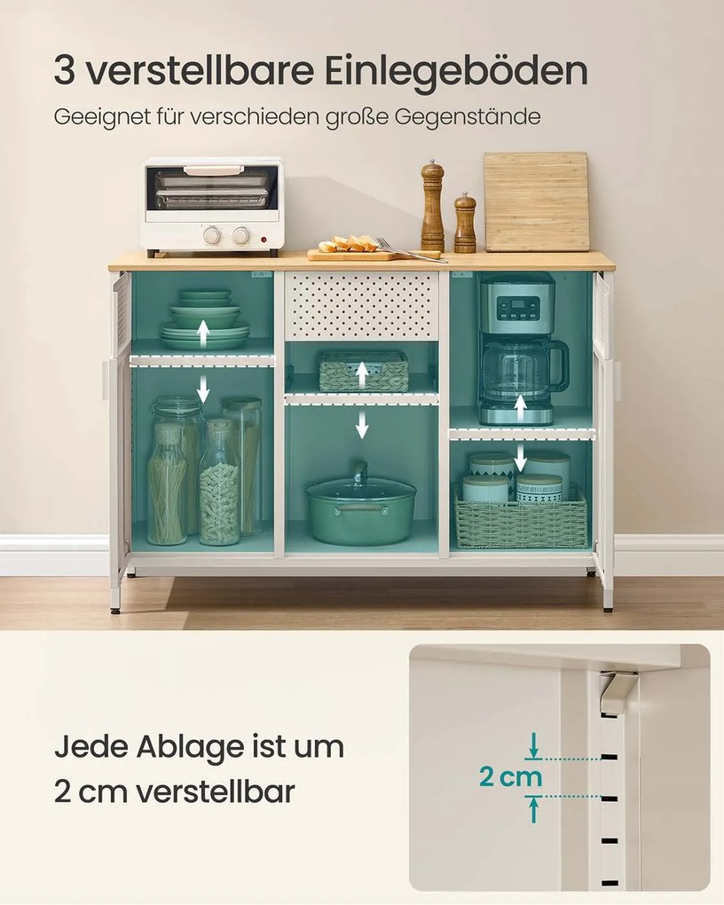Armário metálico cozinha ou escritório 40 x 110 x 76 cm com prateleiras ajustáveis e fecho magnético bege areia-carvalho natural