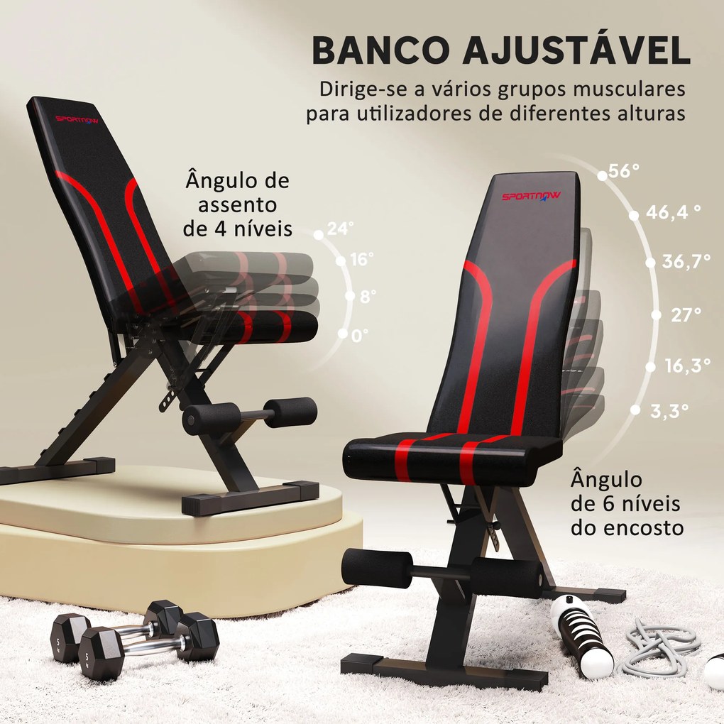 Banco de Abdominais Ajustável Banco de Musculação Dobrável para Treino de Corpo Completo 82x35x42,5-107 cm Preto