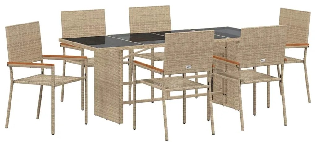 Conjunto de Jantar de Jardim de 7 Peças Bege em Poli Rattan