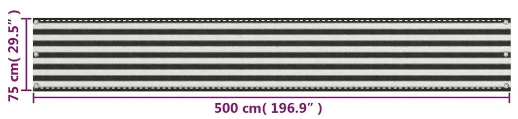 Tela varanda PEAD 75x500 cm antracite e branco