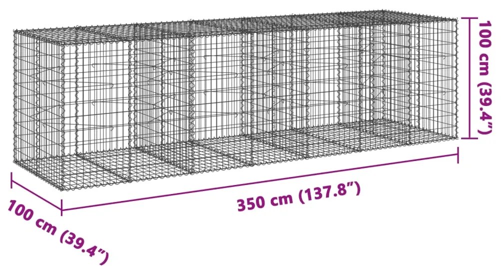 Cesto gabião com cobertura 350x100x100 cm ferro galvanizado