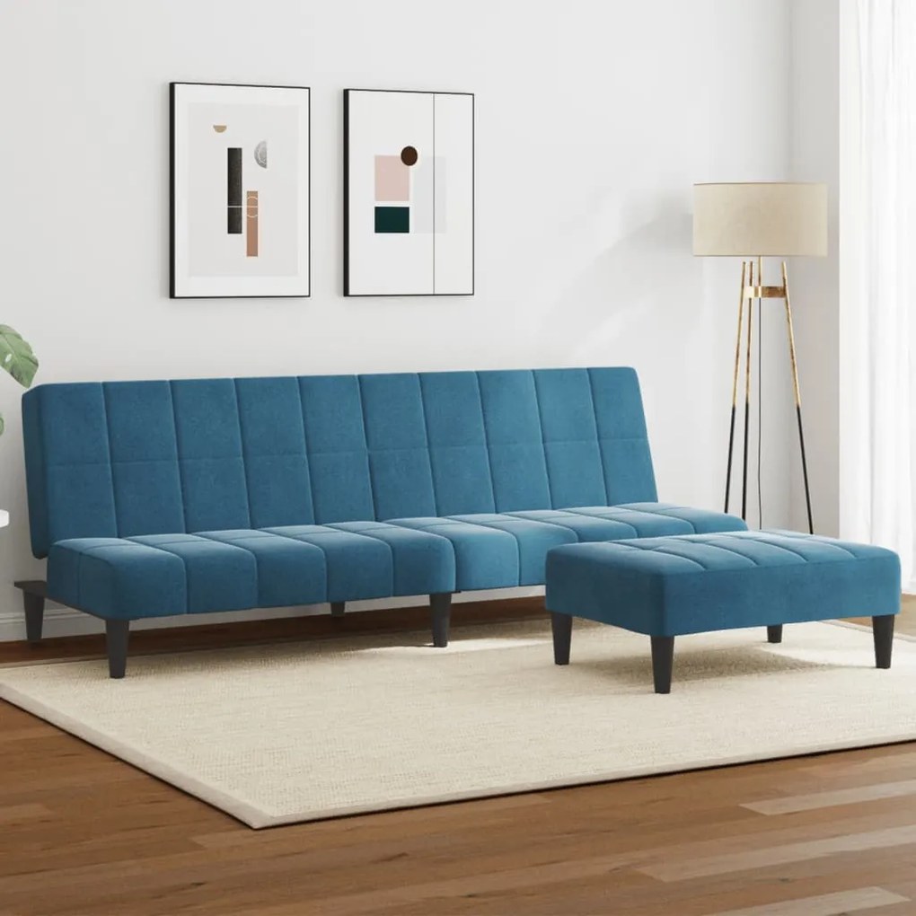 vidaXL Sofá-cama 2 lugares c/ apoio de pés veludo azul