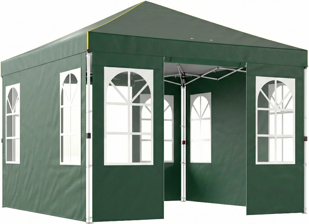 Tenda Dobrável 3x3 m Pop-up com UPF50+ 4 Laterais Removíveis Altura Ajustável e Bolsa de Transporte Verde