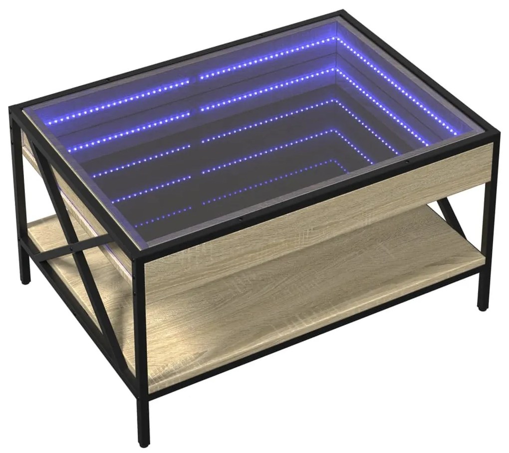 Mesa de centro luzes LED Infinity 70x50x38 cm carvalho sonoma