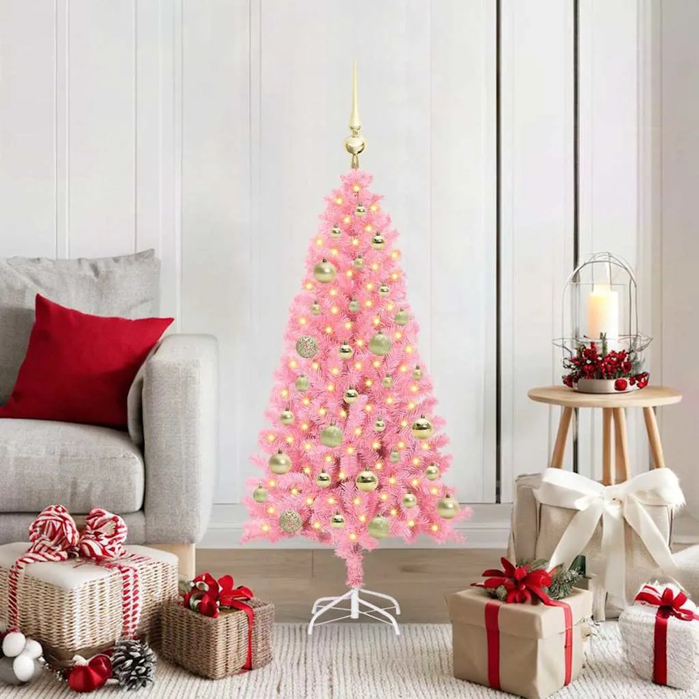 vidaXL Árvore de Natal com 150 LEDs com suporte Rosa 120 cm PVC