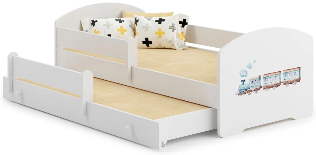 Cama infantil  dupla Luk 160x80 comboio branca - colchão e estrado incluído