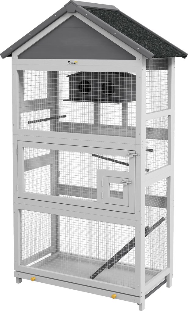 Gaiola para Aves com Suporte, 92 x 52 x 171 cm, Telhado de Asfalto Impermeável, Cinzento