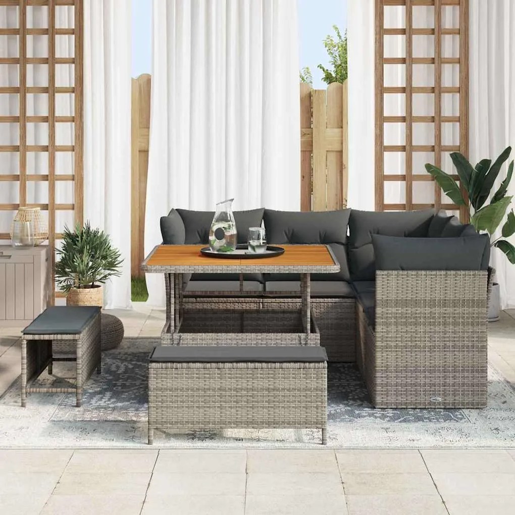 Conjunto de Sofá de Jardim vidaXL de 8 Peças com Almofadas Cinzas de R