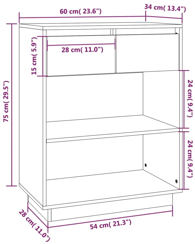 Armário consola 60x34x75 cm pinho maciço