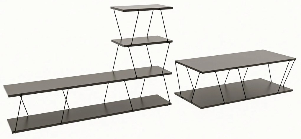 Conjunto de Mobiliário de Sala de Estar Basak – Antracite e Preto – TV