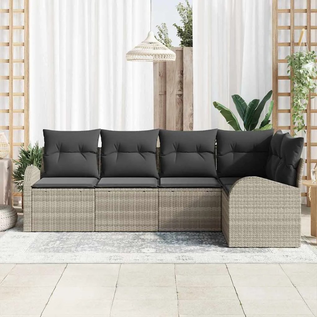 Conjunto de Sofá de Jardim de 5 Peças com Almofadas em Rattan Poli Cin